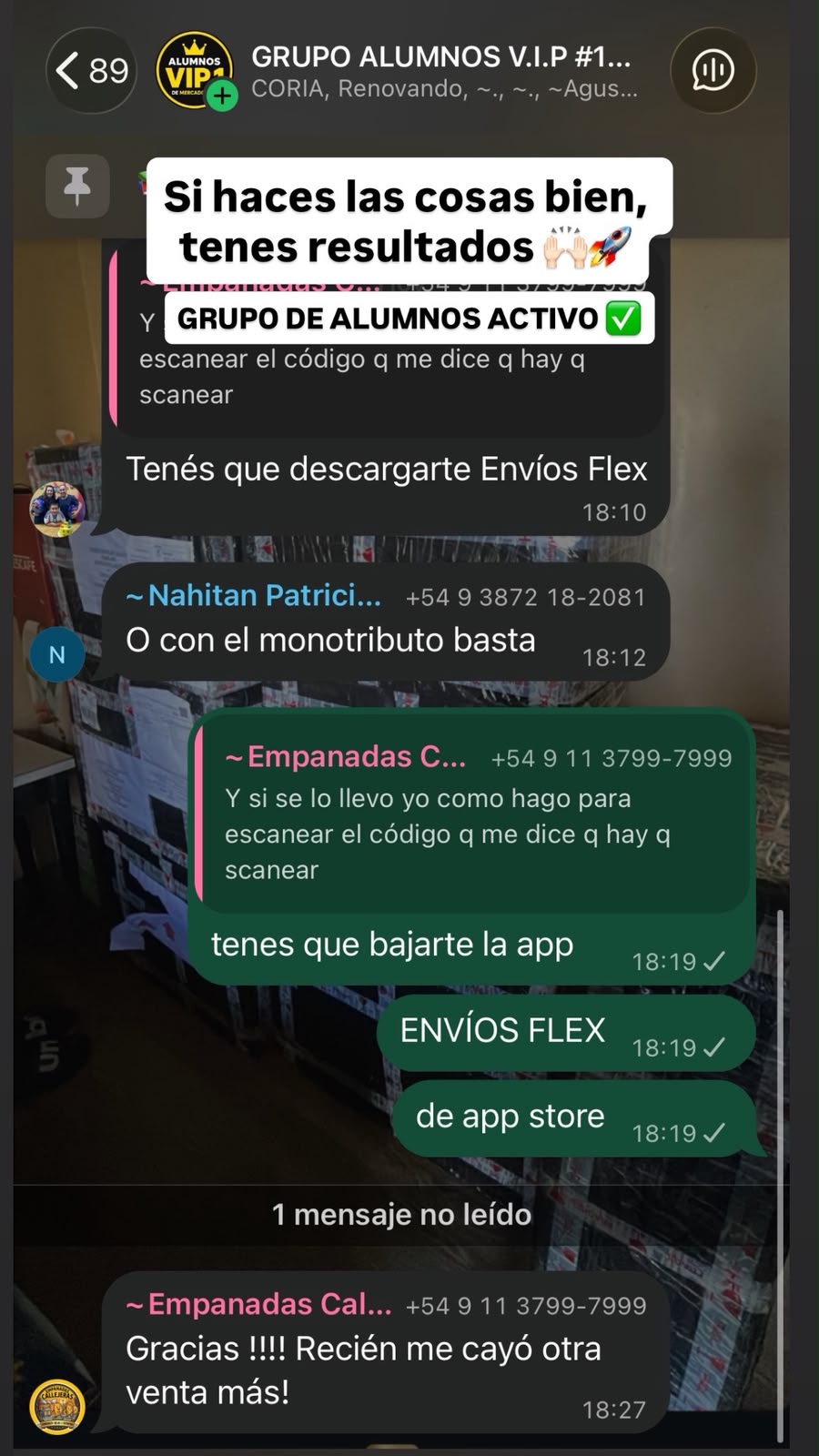 Alumno del grupo VIP compartiendo sus ventas en Mercado Libre, captura 7 de 9