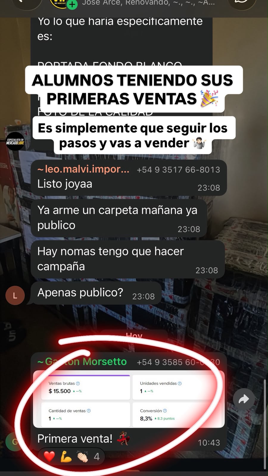 Alumno del grupo VIP compartiendo sus ventas en Mercado Libre, captura 9 de 9
