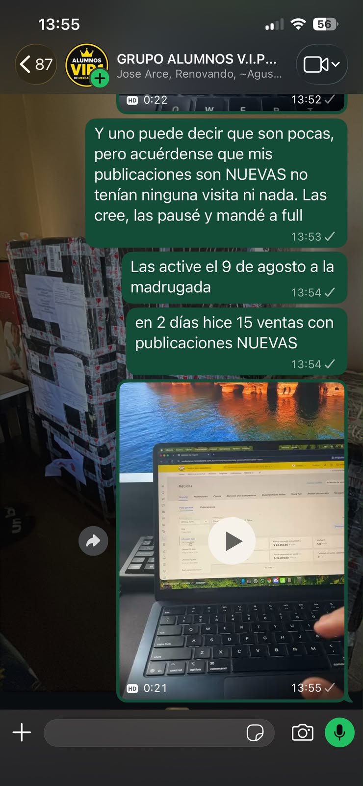 Alumno del grupo VIP compartiendo sus ventas en Mercado Libre, captura 6 de 9